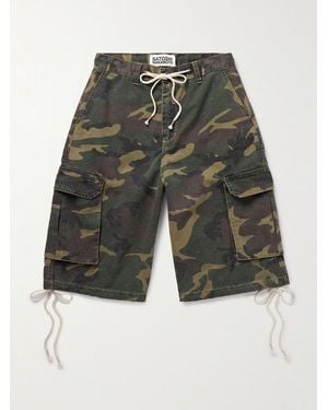 Satoshi Nakamoto Straight-Leg Camouflage-Print Cotton-Blend Twill Drawstring Shorts - Grey