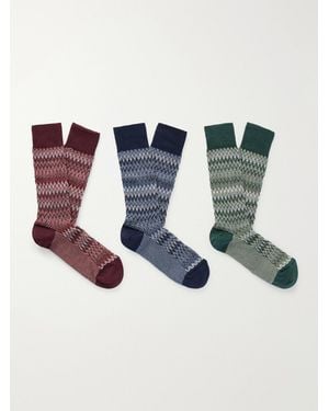 Missoni Set Of Three Crochet-Knit Cotton-Blend Socks - Blue