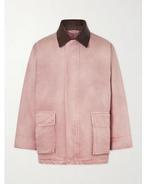 AURALEE Leather-trimmed Garment-dyed Organic Cotton-canvas Jacket - Pink