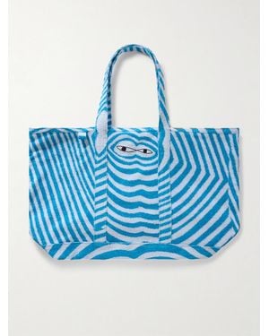 The Elder Statesman Embroidered Striped Organic Cotton-Terry Tote Bag - Blue