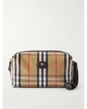 Burberry Logo-appliquéd Leather-trimmed Checked Coated-canvas Wash Bag - Natural