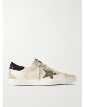 Golden Goose Super-Star Distressed Suede -Trimmed Leather Trainers - Natural