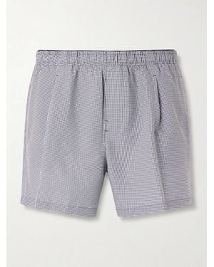 Our Legacy Boxer Trunk Straight-Leg Mid-Length Checked Seersucker Swim Shorts - Grey