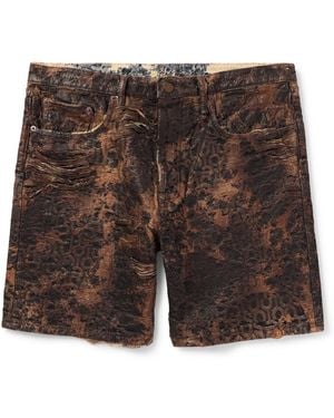 Acne Studios Roman Slim-Fit Straight-Leg Distressed Coated-Denim Shorts - Brown