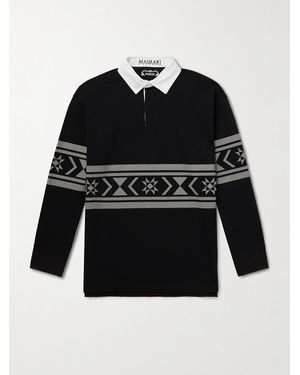 MANAAKI Jonah Printed Cotton-Jersey Polo Shirt - Black