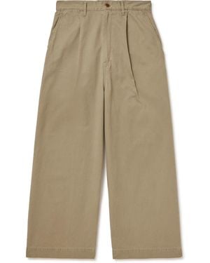 Kapital Nime Wide-Leg Pleated Cotton-Twill Chinos - Natural