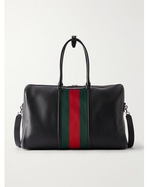 Gucci Web-Trimmed Leather Tote Bag - Black