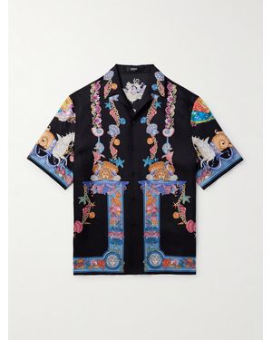 Versace Camp-Collar Printed Silk-Twill Shirt - Blue
