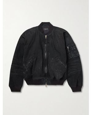 Balenciaga Distressed Padded Denim Bomber Jacket - Black