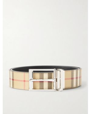 Burberry 3.5cm Reversible Checked Coated-leather Belt - Natural