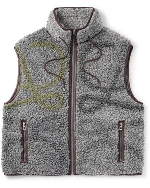 Loewe Leather-Trimmed Printed Fleece Gilet - Gray