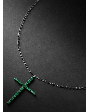 SHAY 18-Karat Emerald Cross Necklace - Black