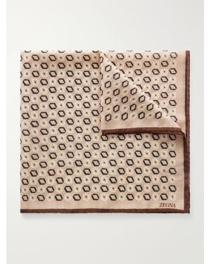ZEGNA Printed Wool Pocket Square - Natural