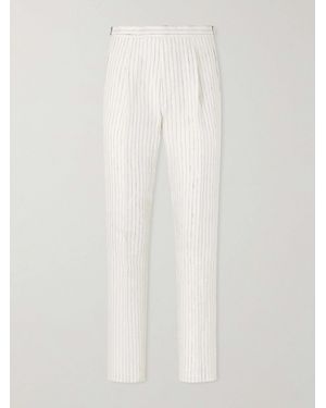 MR P. Tapered Pleated Pinstriped Linen Suit Trousers - White
