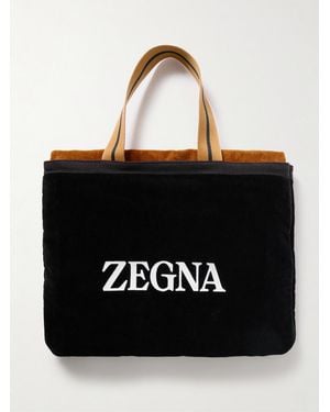 ZEGNA Logo-Embroidered Cotton-Terry Beach Towel Tote Bag - Black