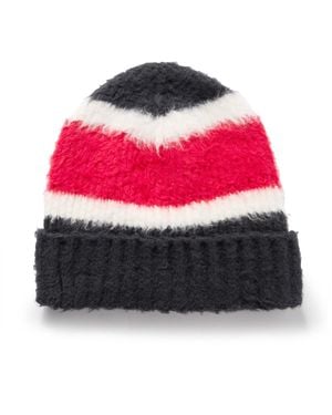 Celine Striped Ribbed Brushed-Cotton Beanie - Red