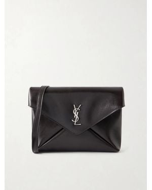 Saint Laurent Cassandre-embellished Full-grain Leather Messenger Bag - Black