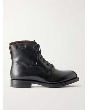 Grenson Barlow Suede-Trimmed Leather Lace-Up Boots - Black