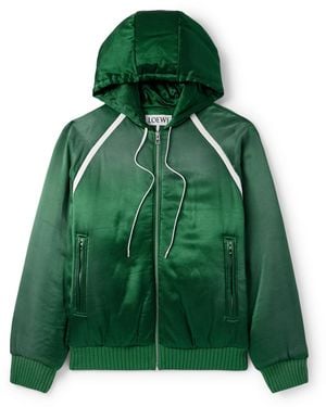 Loewe Oversized Grosgrain-Trimmed Padded Satin Hooded Track Jacket - Green