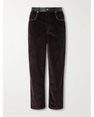 Bottega Veneta Straight-Leg Leather-Trimmed Cotton-Corduroy Trousers - Black