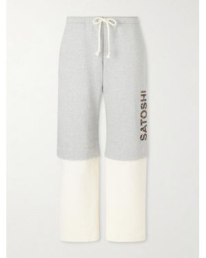 Satoshi Nakamoto Wide-leg Logo-embellished Cotton-jersey And Waffle-knit Joggers - White