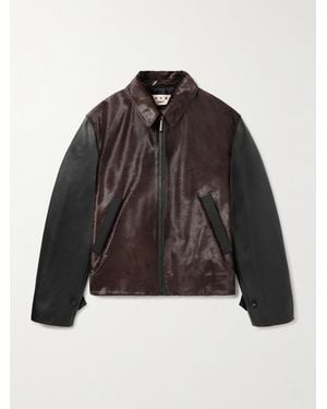Marni Leather-Trimmed Calf Hair Jacket - Brown