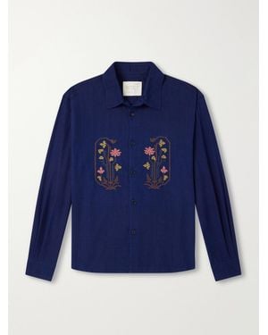 Kardo Luis Embroidered Cotton Shirt - Blue