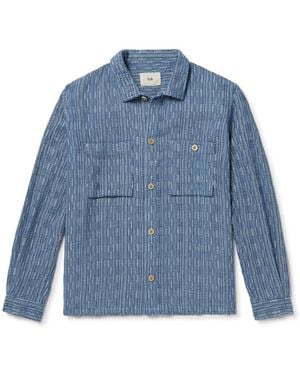 Folk Patch Basketweave Cotton Overshirt - Blue