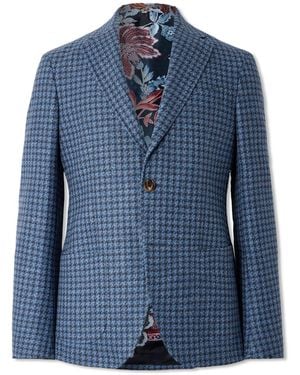 Etro Roma Sport Houndstooth Wool, Cotton And Linen-Blend Blazer - Blue