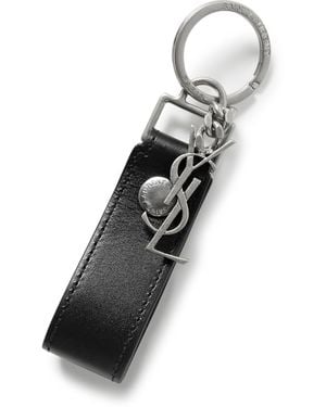 Saint Laurent Leather And Burnished-Tone Key Fob - White