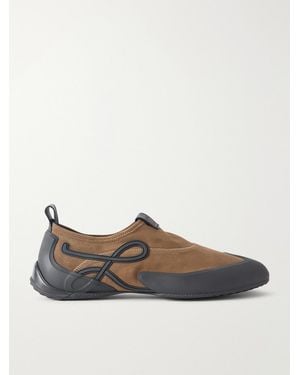Loewe Grip Aqua Rubber-Trimmed Stretch Suede Sneakers - Brown