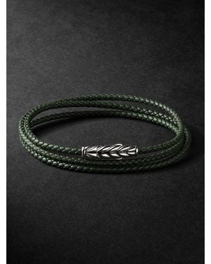 David Yurman Chevron Braided Leather And Sterling Silver Wrap Bracelet - Black