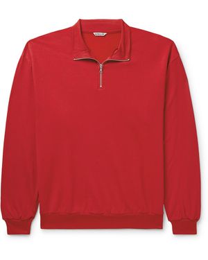 AURALEE Wool-Blend Jersey Half-Zip Sweatshirt - Red