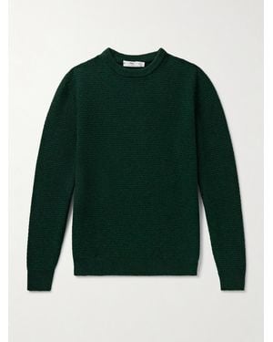 Inis Meáin Caoladóir Basketweave Merino Wool And Cashmere-Blend Sweater - Verde