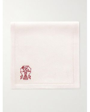Brunello Cucinelli Logo-Embroidered Knitted Silk Pocket Square - Pink