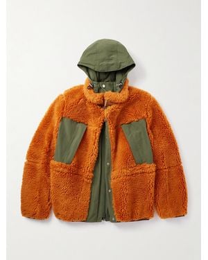 Sacai Shell-trimmed Wool-blend Fleece Hooded Coat - Orange