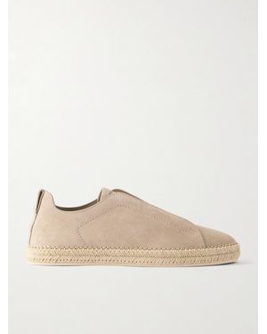 ZEGNA Triple Stitch Leather-Trimmed Suede Slip-On Trainers - Natural