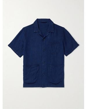 Drake's Camp-Collar Linen Shirt - Blue
