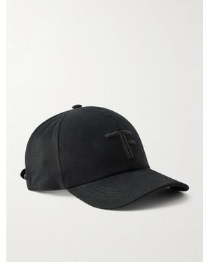 Tom Ford Logo-embroidered Leather-trimmed Cotton-twill Baseball Cap - Black
