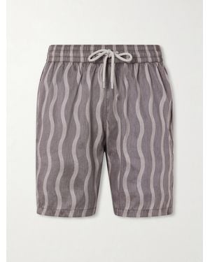 Frescobol Carioca Rio Linen Blend Cabana Wave -Print Swim Short - Grey