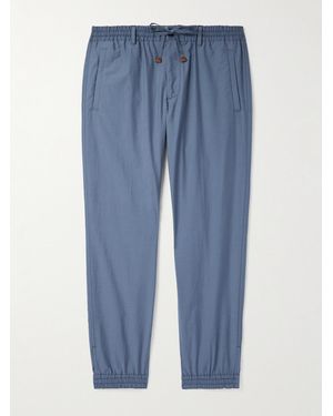 Slowear Teknosartorial Slim-Fit Tapered Cotton-Blend Poplin Drawstring Trousers - Blue