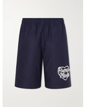 Human Made Straight-leg Logo-print Cotton-twill Shorts - Blue