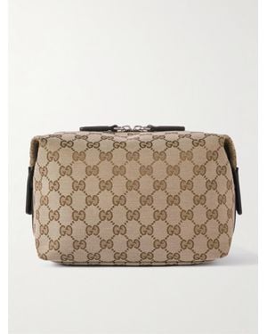 Gucci Leather-Trimmed Logo-Jacquard Canvas Wash Bag - Natural