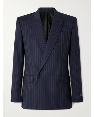 Balmain Double-Breasted Pinstriped Wool-Blend Blazer - Blue