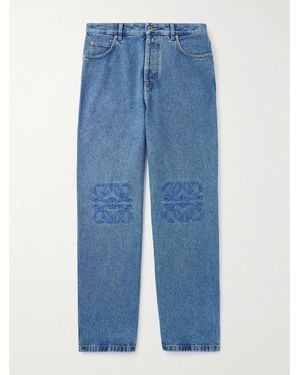 Loewe Jeans A Gamba Larga Con Logo Ricamato Anagram - Blu