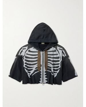 Kapital Frayed Printed Cotton-Jersey Zip-Up Hoodie - Black