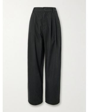 Agolde Slater Straight-Leg Pleated Cotton-Twill Trousers - Black