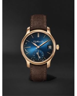 H. Moser & Cie. Endeavour Perpetual Calendar Hand-Wound 40.8Mm 18-Karat Rose And Leather Watch, Ref. No. 1341-0110 - Black