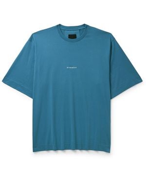 Givenchy Aqua Star Story Oversized Logo-Embroidered Printed Cotton-Jersey T-Shirt - Blue
