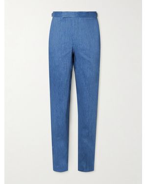 Richard James Straight-Leg Linen-Blend Suit Trousers - Blue